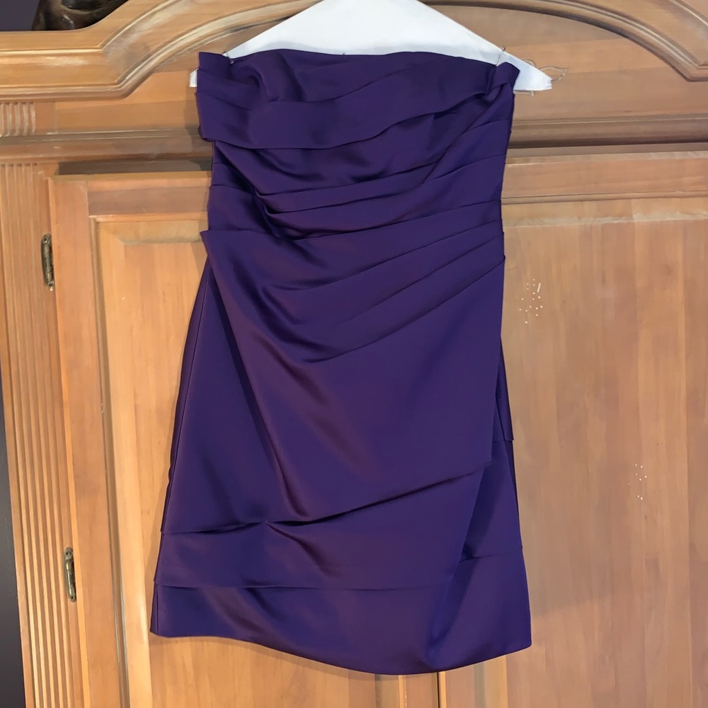 Short, strapless formal dress